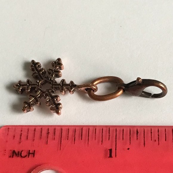 Snowflake Charm for Bracelet Zipper Pull Backpack Purse Charm Copper Tone - Picture 7 of 11